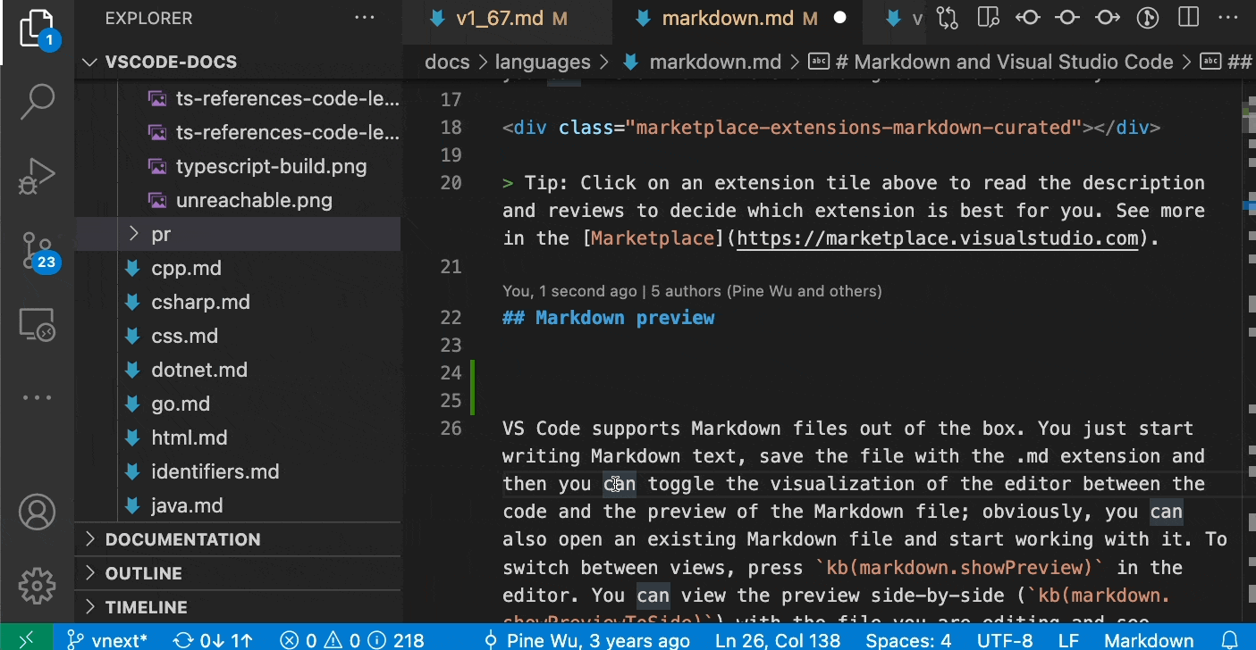 Insertion d'un lien Markdown par glisser-déposer depuis l'explorateur