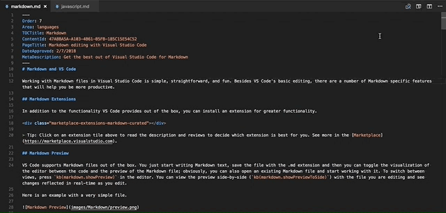 L'aperçu bascule automatiquement pour afficher le document Markdown en cours